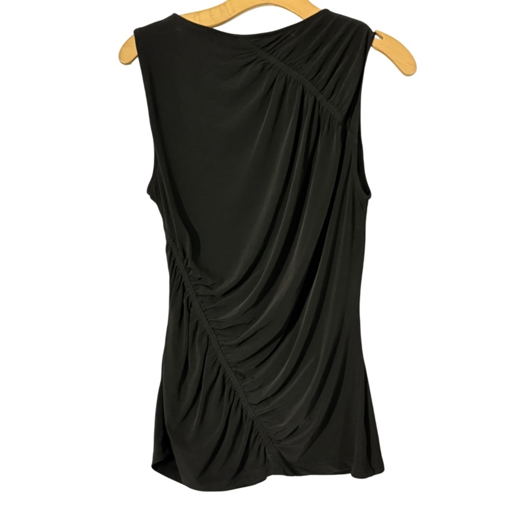 DKNY Black Ruched Sleeveless Blouse Asymmetrical Draped Top Size L - Picture 3 of 3